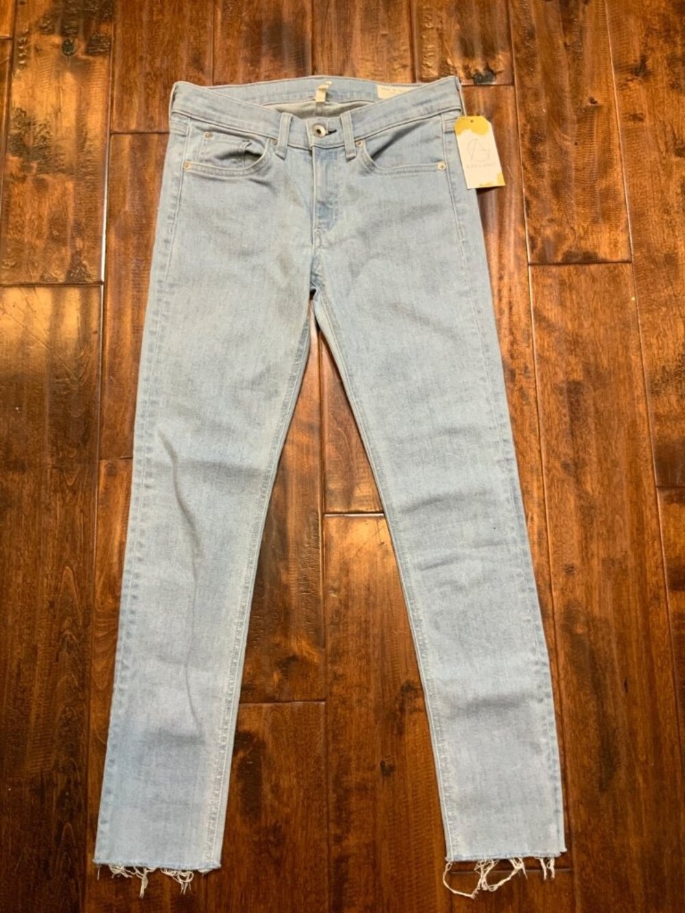 rag & bone Light Wash Ankle Skinny Blue Jeans W/ Raw Hems, Size 25